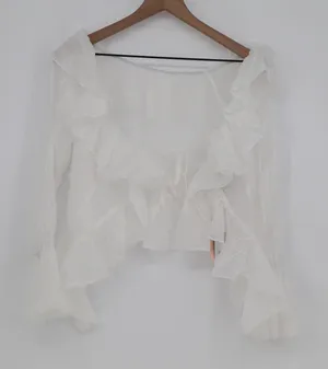 SHEIN BAE Top Womens M Ruffled One-Shoulder White Long Sleeve Sexy Sweet NEW thumbnail 1