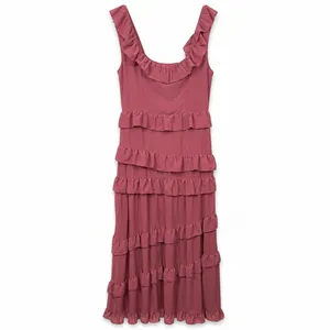 NEW Compelling Romantic Rusty Rose Ruffled Tiered Garden Party Maxi Dress Large thumbnail 5