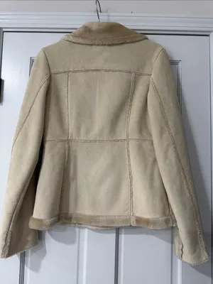 Vintage Mudd 90s Tan Faux Sued Fur Winter Teddy Coat Jacket Size M thumbnail 7