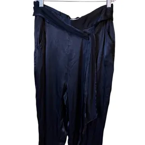 Ett:twa by Anthropologie Satin Trousers 10 Black New Tie Waist High Rise Pants‎ thumbnail 6