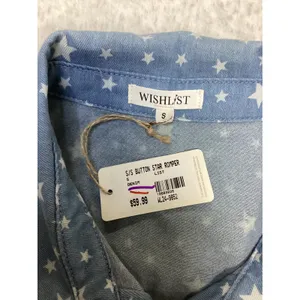 Wishlist Star Print Short Sleeve Button Front Romper Denim Blue Small NEW‎ thumbnail 4