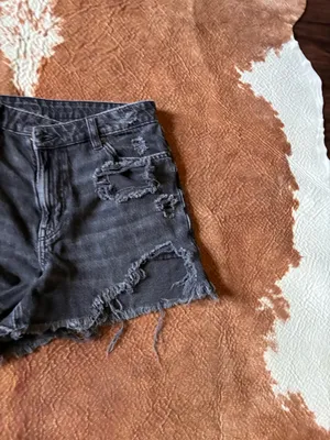 Womens Black Distressed Denim High Waisted Shorts American Eagle mom shorts Size 10 Button is sideways for a different look thumbnail 2