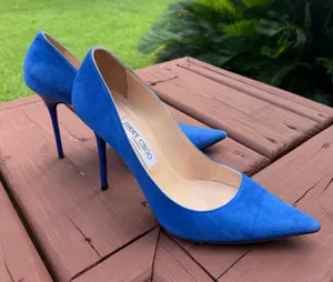 Jimmy Choo Anouk Blue Suede Pointed Toe 100mm Pumps Heels EU 39 US 8.5 thumbnail 1