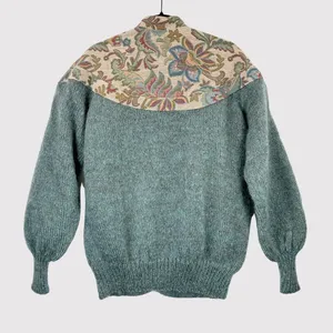 VINTAGE Woof Womens Cardigan Green Floral Folk Tapestry Wool Sweater 90s Large thumbnail 2