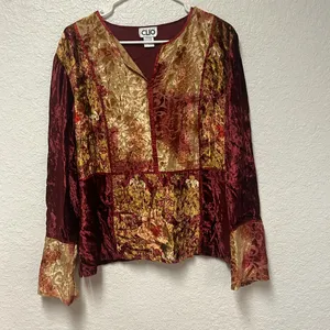 VINTAGE CLIO Crush Velvet Fall Hues Blouse Size Large thumbnail 8