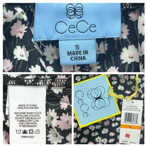 CeCe Black Floral Wide Leg Pants Size S NWT thumbnail 6