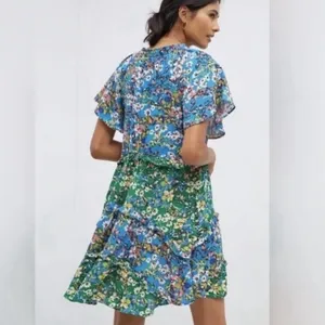Anthropologie Robin Tiered Floral Flutter Sleeve Dress XS Garden Cottagecore thumbnail 2