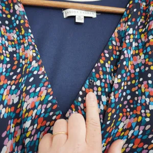 Sandra Darren XL Confetti Dot Tiered Faux Wrap Midi‎ Dress Navy Multicolor Party thumbnail 6