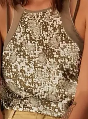 Free People Nights Out Bodysuit. Snakeskin print in moss green. Size XS thumbnail 1