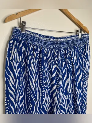 Millenium Wide Leg Pull On Pants Blue White Size 3x Rayon Resortwear Vacation thumbnail 5