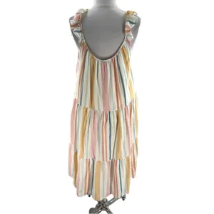 Rails‎ Capri Melon Stripped Ruffle Sleeve Tiered Dress Sz L thumbnail 2