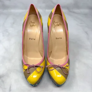 Christian Louboutin Foraine 140 Bow Striped Leather Glitter Platform Pumps Heels thumbnail 4