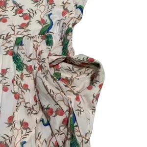 Beau & Ro Peacock Floral Block Print Cotton Midi Shirt Dress S Cream Green Boho thumbnail 6