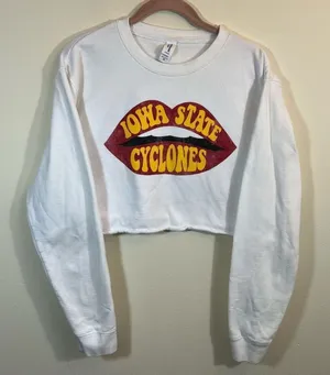 Just Hoods White Iowa State Lips Cropped Crewneck‎ Sweatshirt Medium thumbnail 1