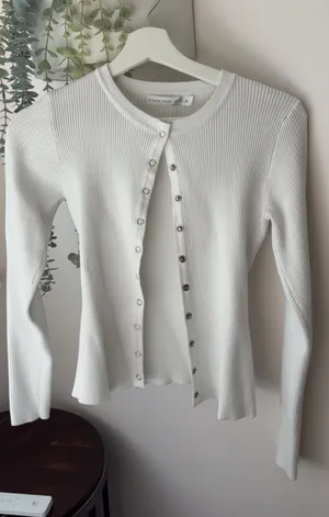 Altar'd State white ribbed knit cardigan with buttons, size M thumbnail 1