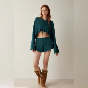 Urban Outfitters Out From Under NWOT Lizzie Ruffle Hooded Long Sleeves Top‎ Size S thumbnail 8