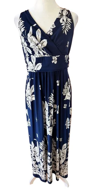 Chaps Women’s Navy Floral Wrap Maxi Dress thumbnail 1
