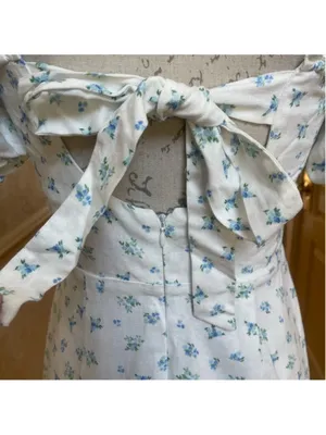 Altar’d State “Shianna” White Blue Ditsy Floral Puff Sleeve Mini Dress Size M thumbnail 13