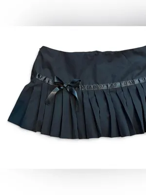 Black Pleated Mini Skirt with Ribbon Bow Coquette Balletcore Y2K Style Size M thumbnail 3