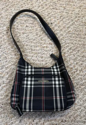 VTG Nine West Black Plaid Shoulder Bag Organizer Mini Purse Y2K Style Punk thumbnail 1