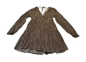 A New Day Womens Leopard Print Long Sleeve Tiered Babydoll Mini Dress Tan Size M thumbnail 1