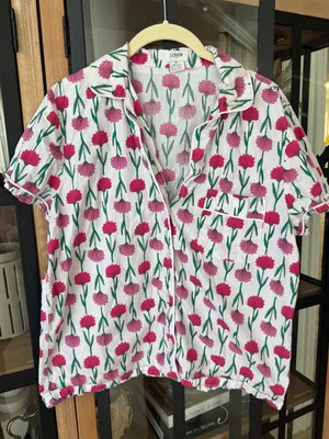 J. Crew block print pajamas shirt short sleeve button down floral garden cotton thumbnail 1