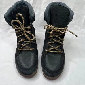 coolway Black Leather Plaid trim Lace Up Ankle Boots US 7 thumbnail 7