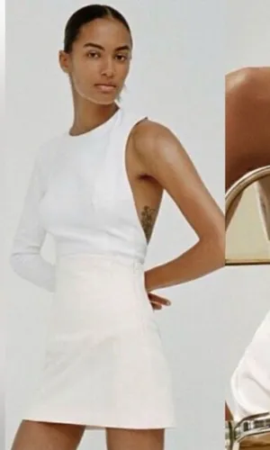 Zara Asymmetric one Sleeve Backless White Structure Bodysuit Large Minimalist thumbnail 1