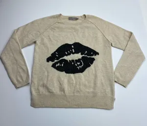 Brodie‎ Cashmere 100% Cashmere Sparkle Lip Cream Black Sweater Womens XS *FLAWED thumbnail 1