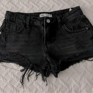 Zara Black Jean Shorts Distressed High-Waisted thumbnail 1