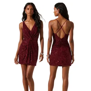 ASTR‎ the Label Sequin Twist Front Mini Party Dress Red Size Medium NWT C28 thumbnail 3