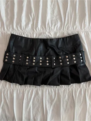 The Kript Pleated Leather Studded Micro Mini Skirt thumbnail 2