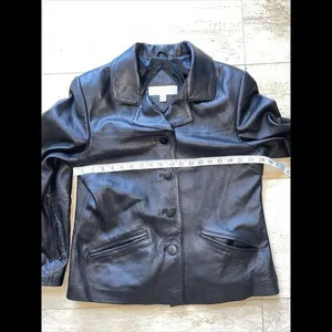 Valerie Steves New Zealand Lambskin Leather Jacket Buttoned‎ Black Size M thumbnail 3