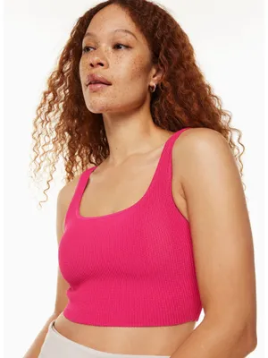 Aritzia Babaton Eros Pink Sculpt Knit Ribbed Squareneck Cropped Tank Top S thumbnail 1
