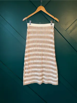 Lucy Paris Boho Knit Midi Skirt Stretchy Ribbed Textured Skirt Neutral Size S thumbnail 3