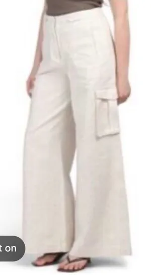 Torn by Ronny Kobo night waist wide leg cream pants cargo sz 6- 8 thumbnail 1