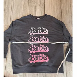 Primark Barbie Sweatshirt Womens Medium Gray Pink Oversized Graphic Logo Y2K Streetwear thumbnail 6