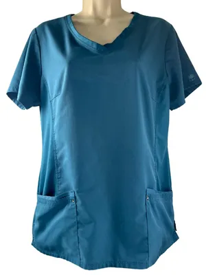 Purple Label by Healing Hands Yoga Scrub Top Size Large Blue Stretch Medical Uni thumbnail 1