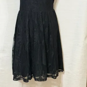 Express Black Floral Lace Sleeveless Fit and Flare Dress Sheer Yoke Large LBD thumbnail 3