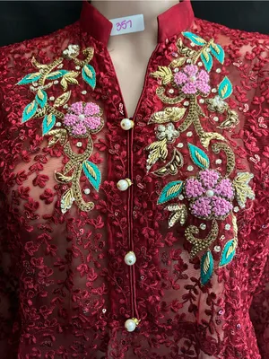Embroidered Red Lace Fit-and-Flare Women's Dress MD thumbnail 7
