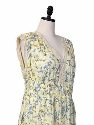 Taylor Maxi Dress 16W Yellow Floral Cotton Lace Smocked Waist NWT Cottagecore thumbnail 8
