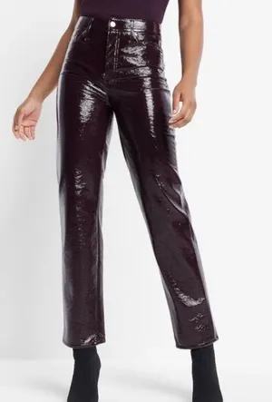 Express deep burgundy/plum faux leather straight leg pants thumbnail 1