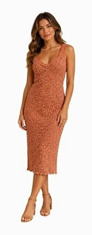 Free People $98 Set The Bar Scrunch Smock Cotton V-Neck Bodycon Tank Midi Dress thumbnail 1