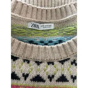 Zara Geometric Pattern Knit Sweater Multicolor Crewneck Women XL Nordic Style thumbnail 2