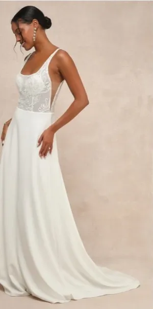 LULUS Bridal Wedding Elegant Sophisticated Floral Beaded Mermaid Gown thumbnail 1