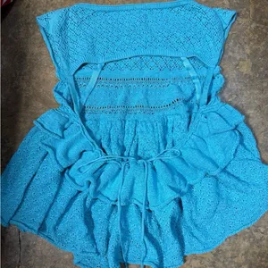 Free People Blue Juliette Ruffle Top, Linen Blend. Size XL thumbnail 6