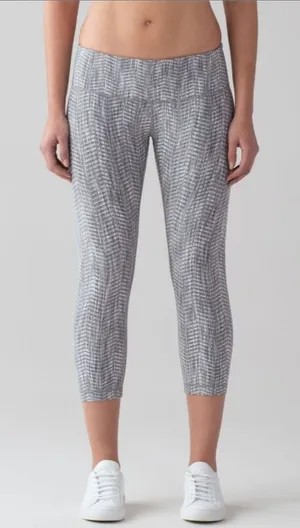 Lululemon Wunder Under High Rise Crop 21" Leggings‎ Womens Sz 4 Silver Jacquard thumbnail 1