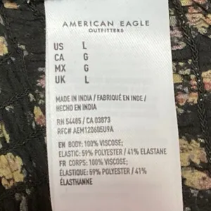 American Eagle Black Multicolor Floral Smocked Sleeveless V-neck Bodycon Dress L thumbnail 5