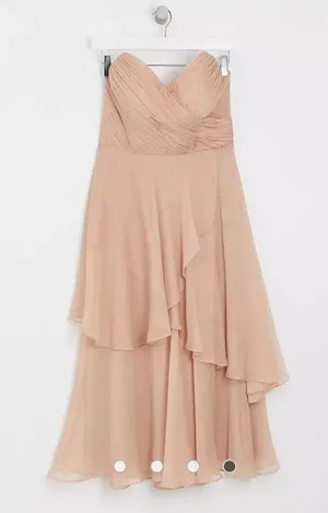 ASOS NWT DESIGN Bridesmaid bandeau midi dress with soft layered skirt thumbnail 3