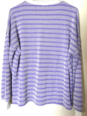 Zenana Raised Rib Striped Pullover & Wide Leg Pants Set Womens Lavender Sz Small thumbnail 4